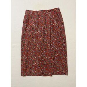 Charter Club 100% Linen High Waist‎ Red  Paisley Print Women 14W Pencil Skirt